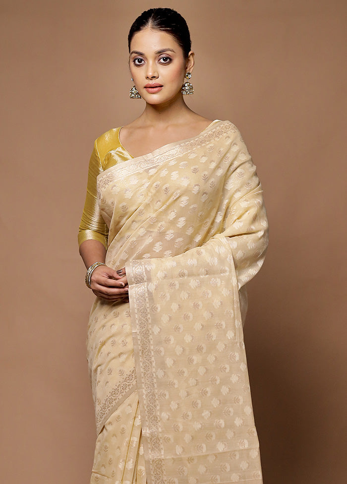 Cream Kora Silk Saree With Blouse Piece Best