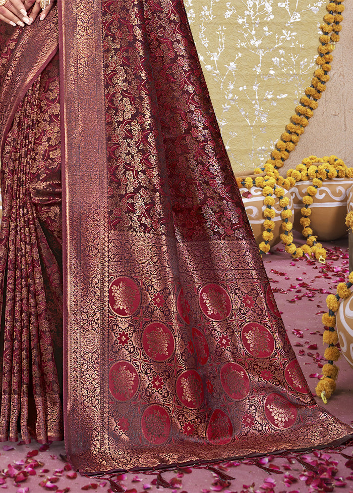 Maroon Spun Silk Saree With Blouse Piece Clearance Factory Outlet