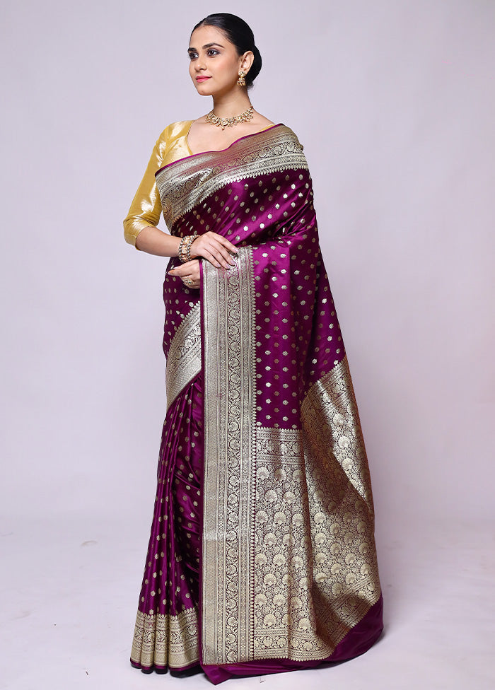 Purple Banarasi Silk Saree With Blouse Piece Sale Pre Order