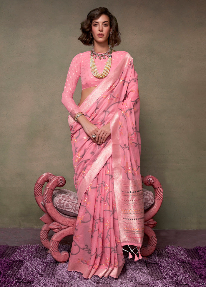 Pink Cotton Saree With Blouse Piece Clearance Deals