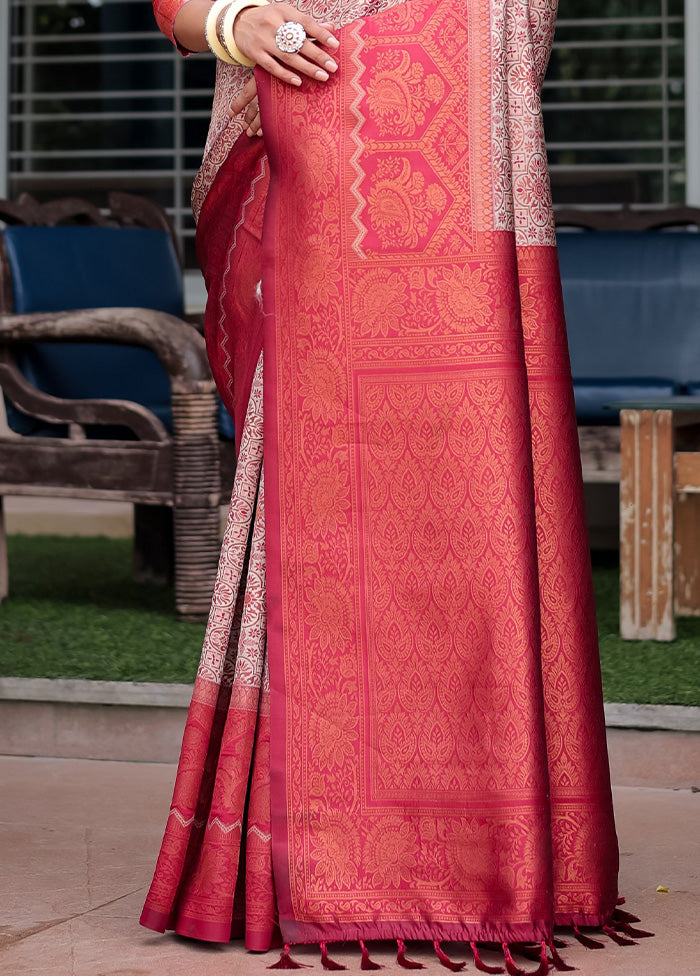 Cream Banarasi Silk Saree With Blouse Piece Order Online