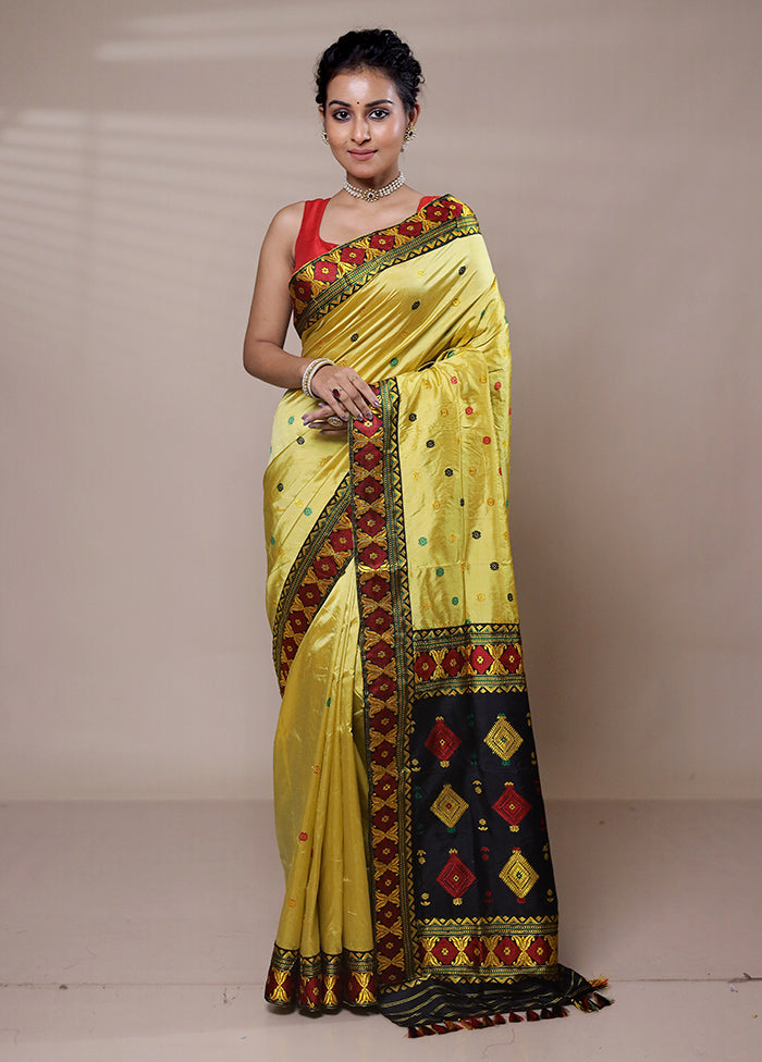 Yellow Handloom Assam Pure Silk Saree With Blouse Piece Clearance Fashionable