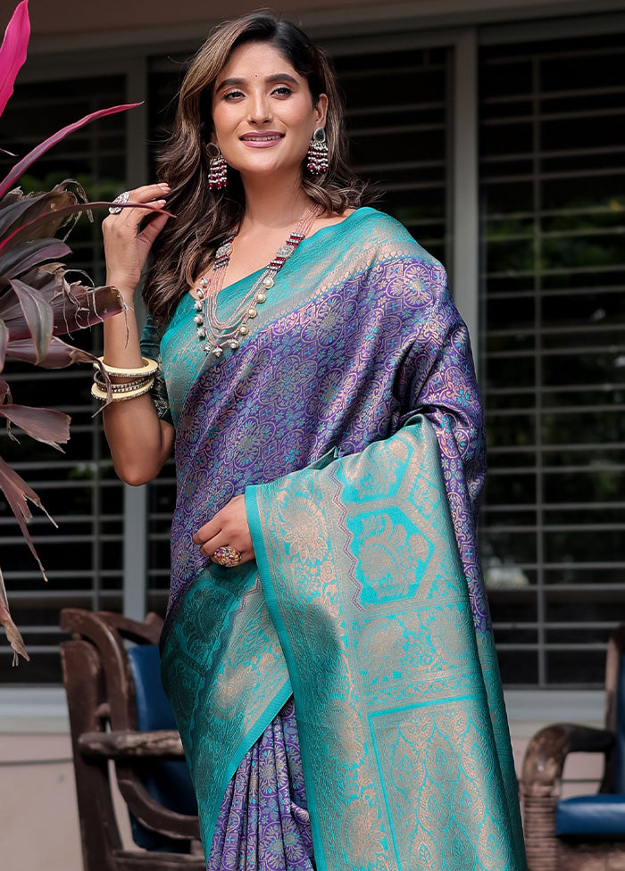 Purple Banarasi Silk Saree With Blouse Piece Free Shipping Wholesale Pice