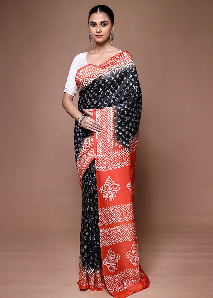 Black Printed Silk Saree Without Blouse Piece Latest Collections For Sale