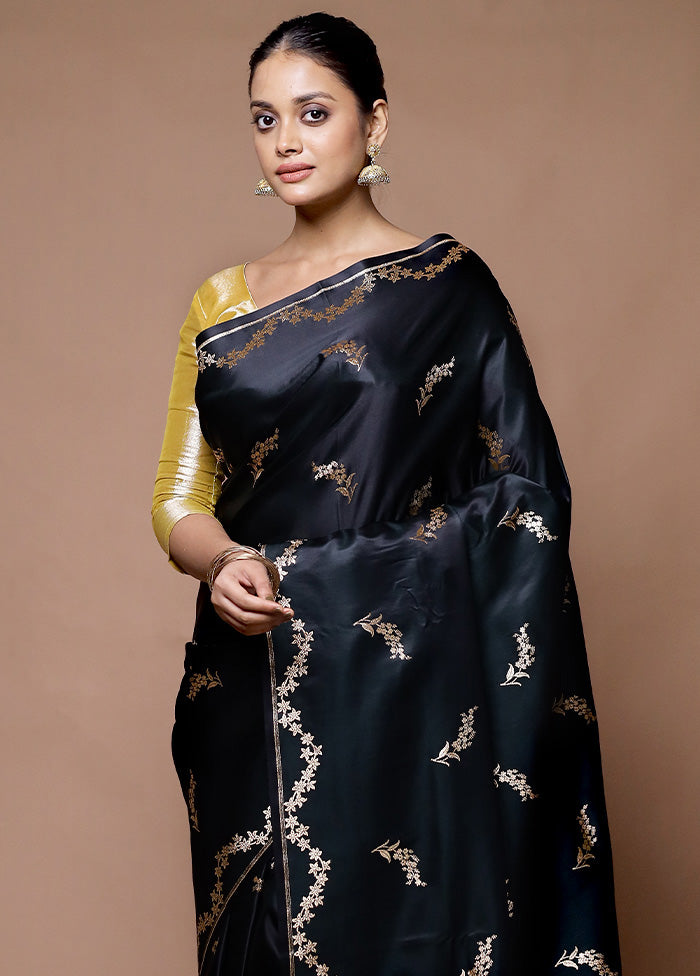 Black Banarasi Silk Saree With Blouse Piece Cheap Sale Lowest Pice