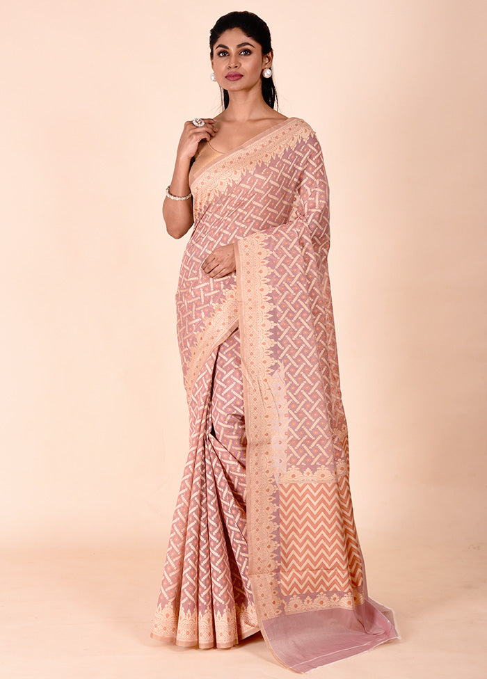 Peach Kora Silk Saree With Blouse Piece Sale Purchase