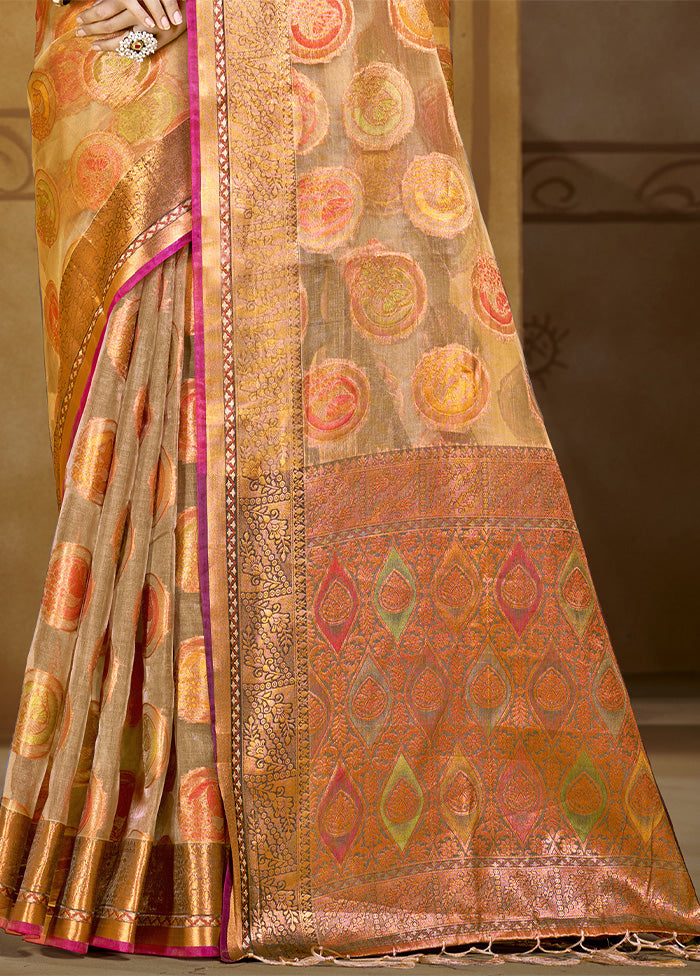 Brown Organza Saree With Blouse Piece Buy Cheap Reliable