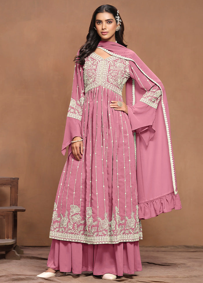 3 Pc Pink Semi Stitched Georgette Suit Set Free Shipping Comfortable