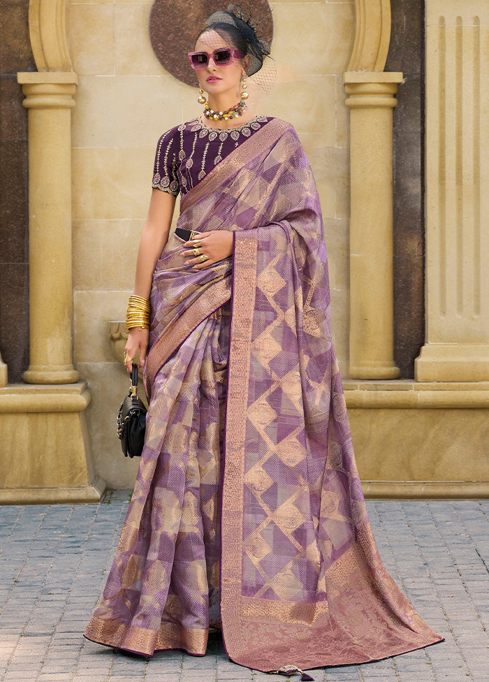 Purple Spun Silk Saree With Blouse Piece Buy Cheap Inexpensive