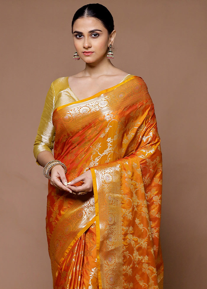 Orange Uppada Silk Saree With Blouse Piece Clearance For Nice