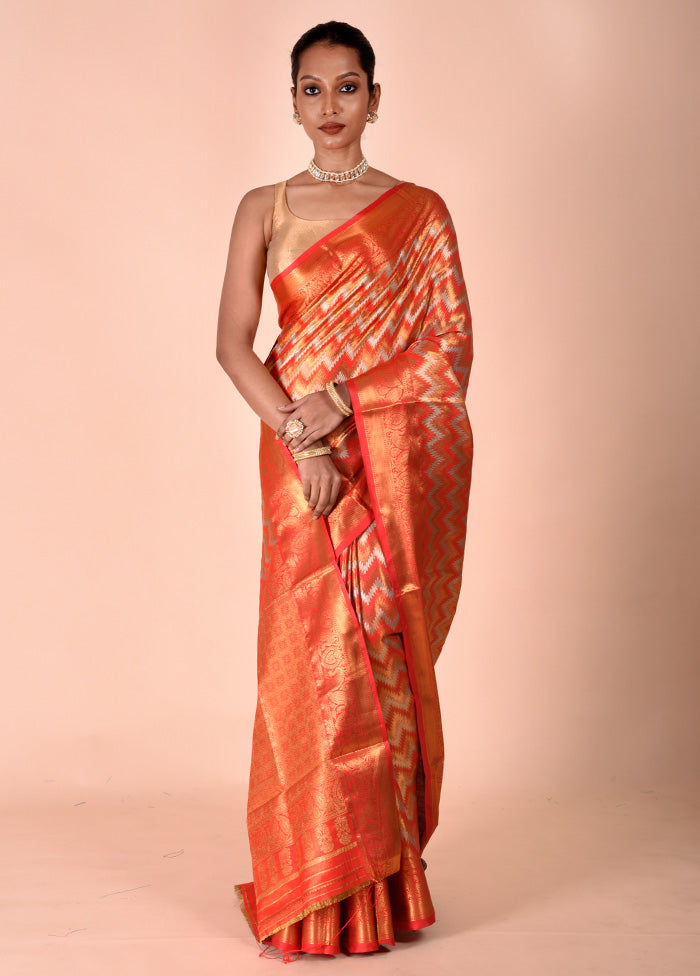 Orange Dupion Silk Saree With Blouse Piece Shop Sale Online