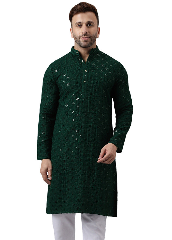 Green Silk Embroidered Kurta Cheap Best Place