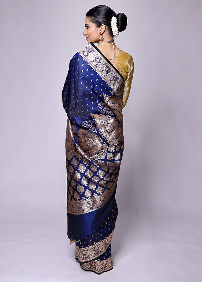 Blue Banarasi Silk Saree With Blouse Piece From China