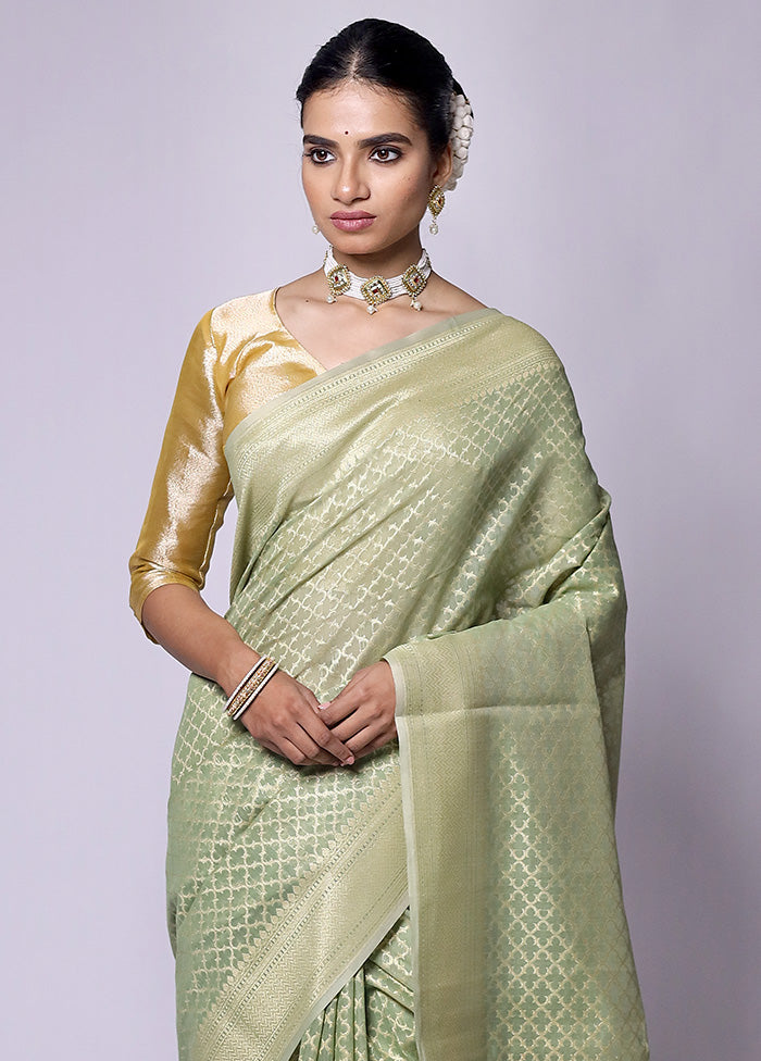 Green Kora Silk Saree With Blouse Piece Sale Manchester