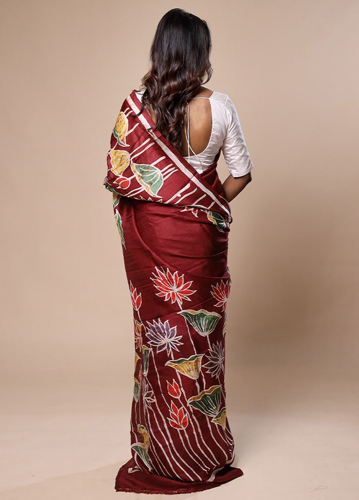 Maroon Printed Pure Silk Saree Without Blouse Piece Clearance Get Authentic