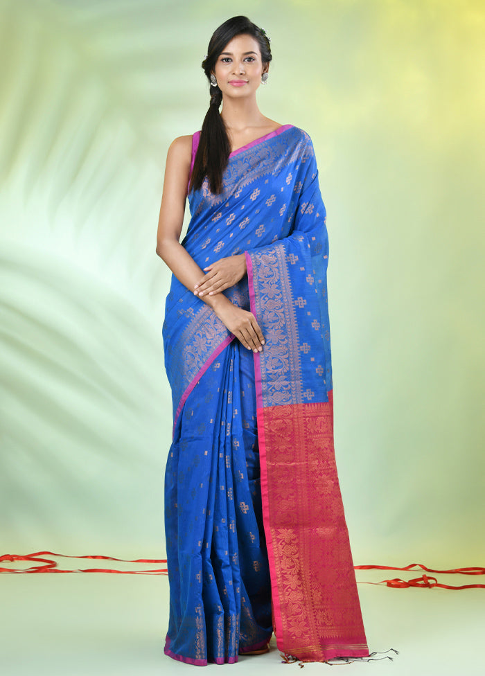 Sky Blue Cotton Saree With Blouse Piece Clearance Explore