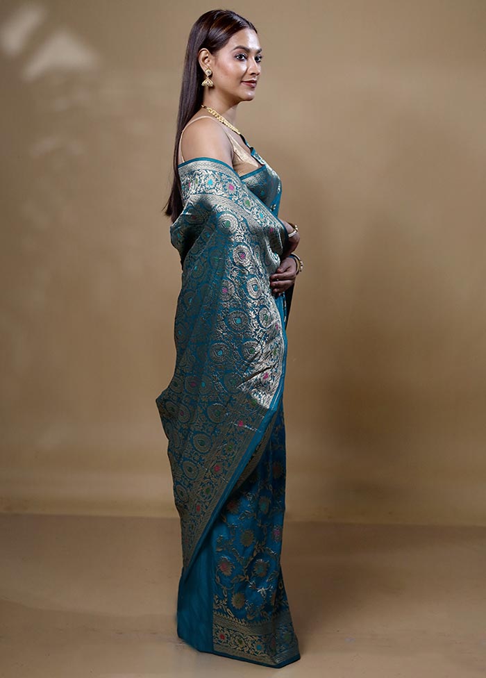 Blue Georgette Saree With Blouse Piece Outlet Fashionable