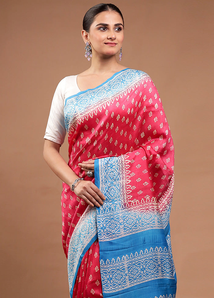 Pink Printed Pure Silk Saree Without Blouse Piece Sale Manchester Great Sale