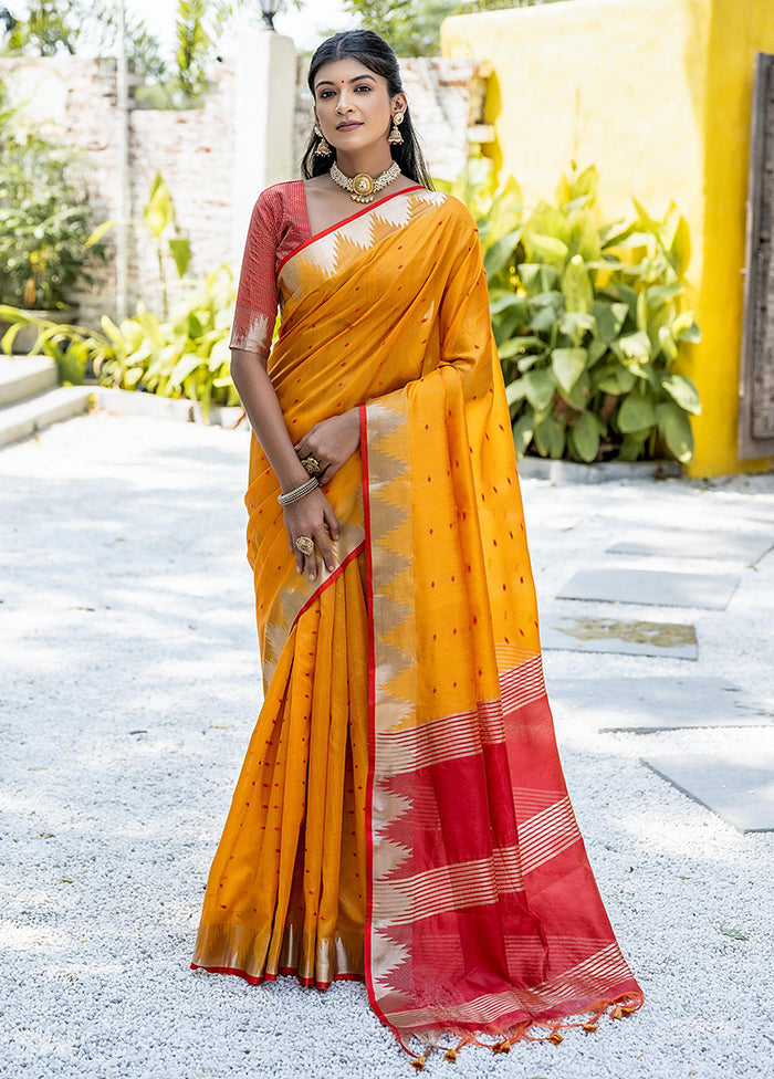 Mustard Tussar Silk Saree With Blouse Piece Amazing Pice