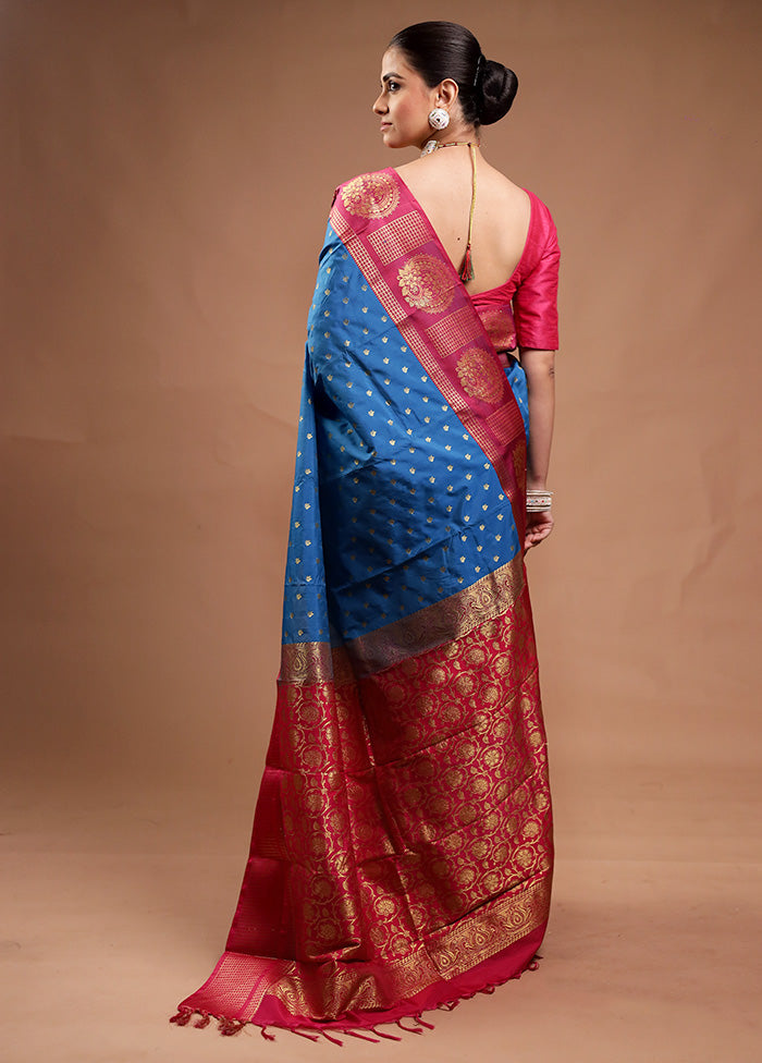 Blue Kanjivaram Silk Saree With Blouse Piece Outlet Release Dates