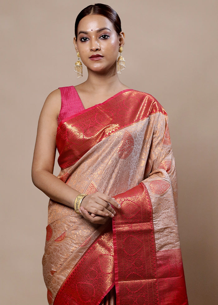 Cream Kanjivaram Silk Saree With Blouse Piece Cheap Store