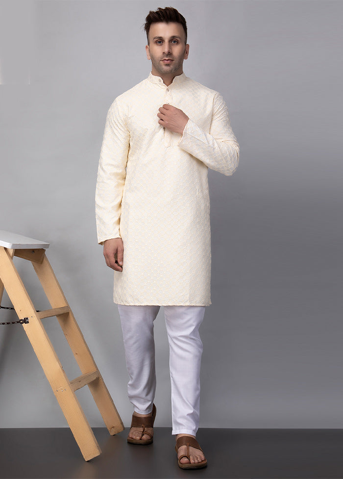 2 Pc Cream Viscose Kurta Pajama Set Free Shipping Comfortable