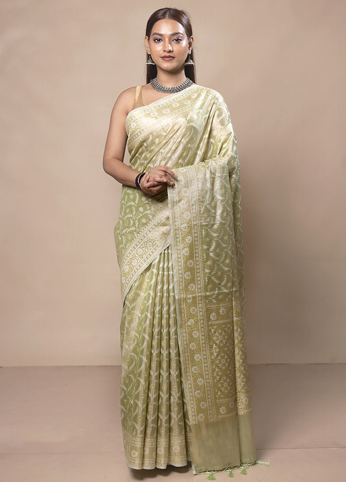 Green Tissue Silk Saree With Blouse Piece Clearance For Nice