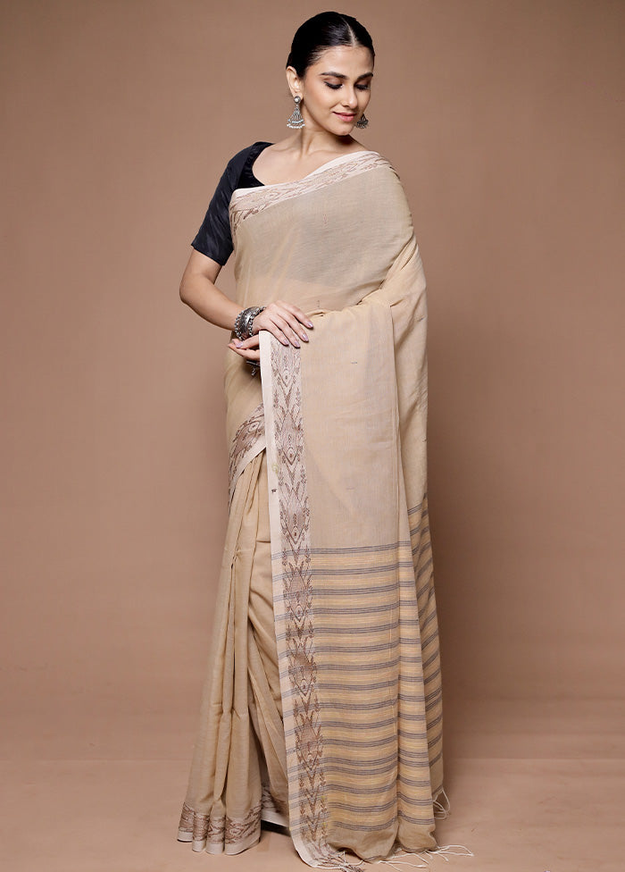 Cream Khadi Cotton Saree With Blouse Piece Buy Cheap Manchester