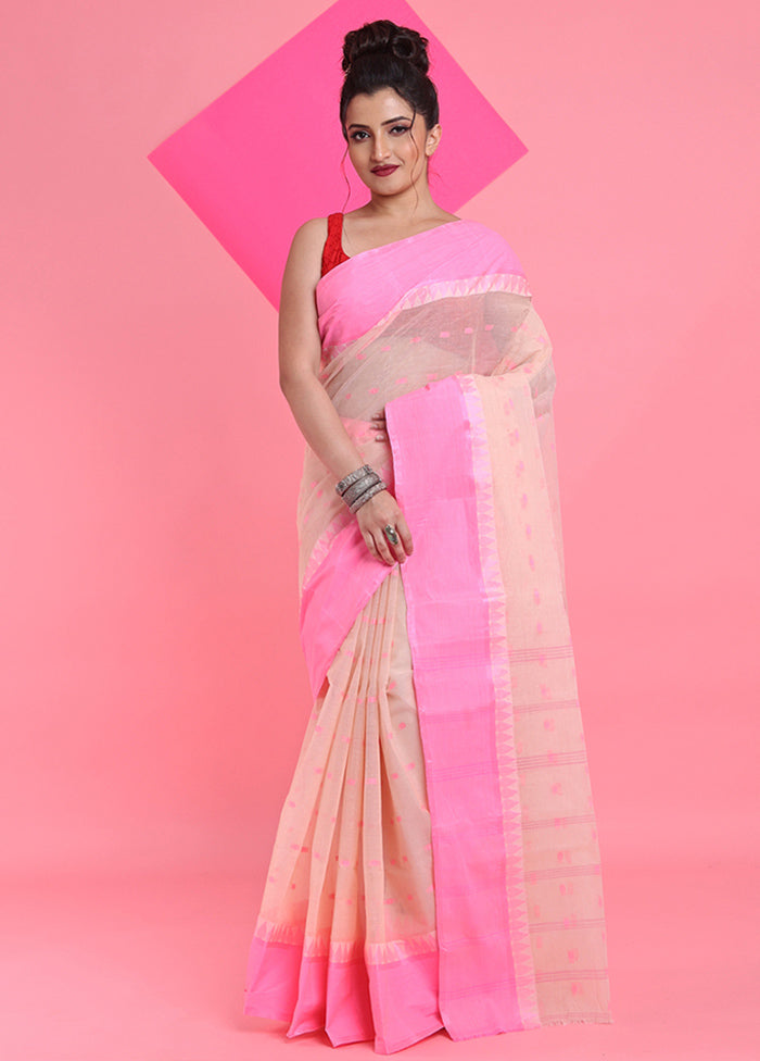 Beige Cotton Woven Work Saree Without Blouse Piece Choice For Sale