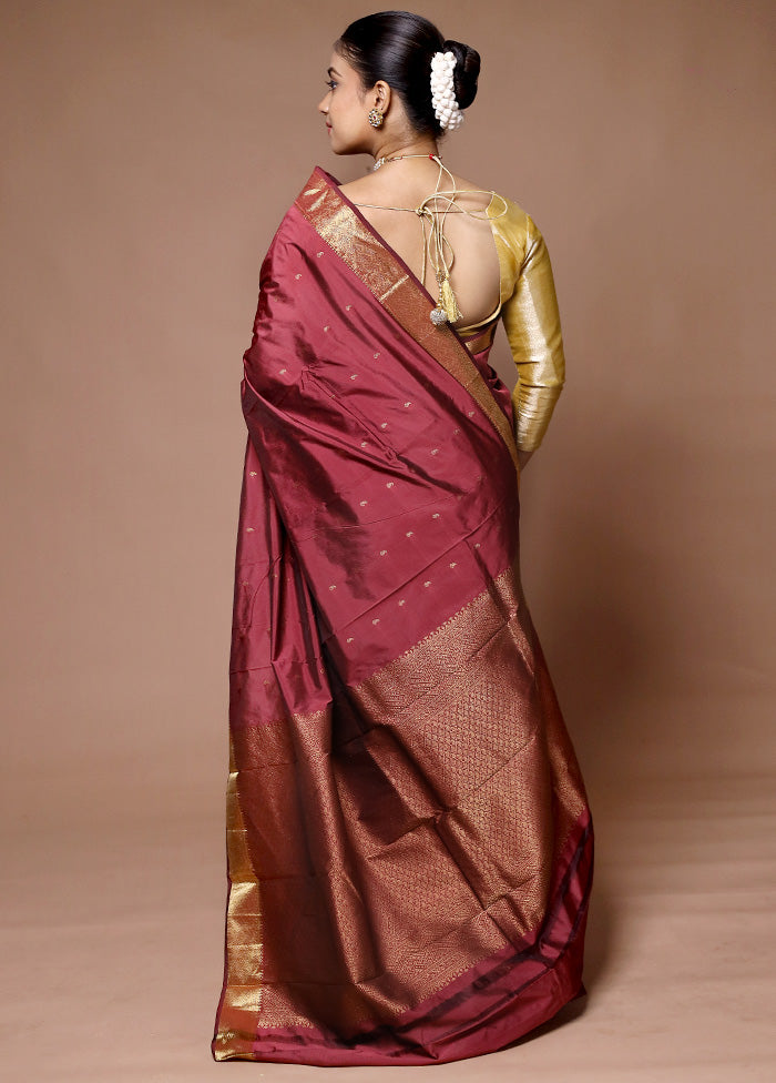 Maroon Kanjivaram Silk Saree With Blouse Piece Clearance Great Deals