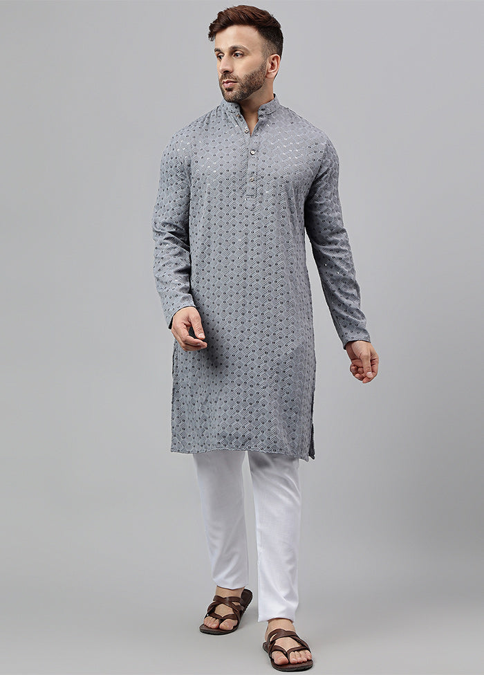 2 Pc Grey Viscose Kurta Pajama Set Sale Great Deals