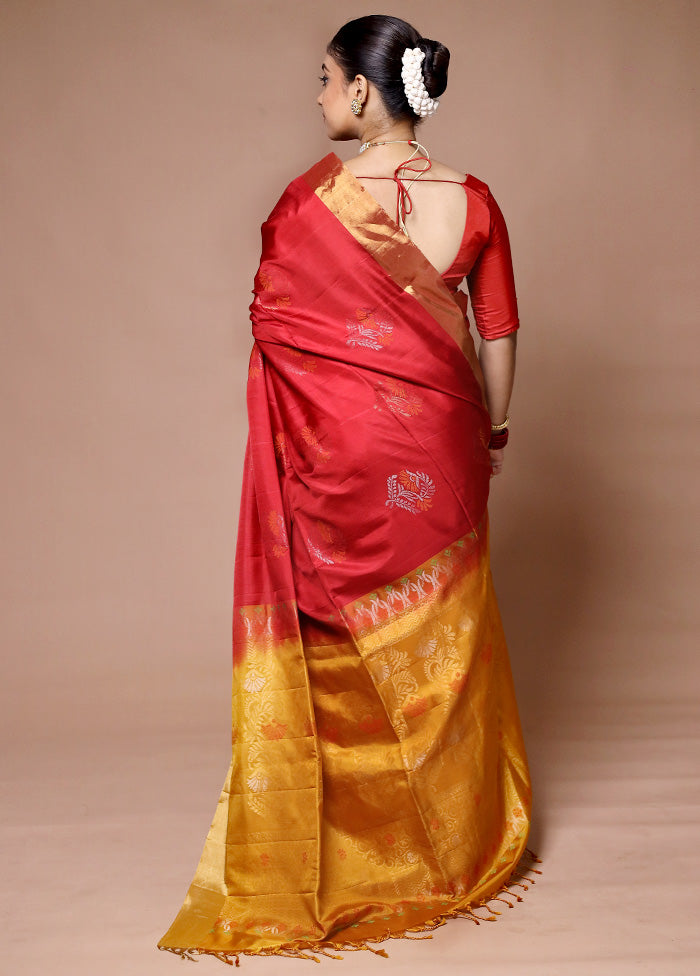 Red Handloom Kanjivaram Pure Silk Saree With Blouse Piece Sale Original