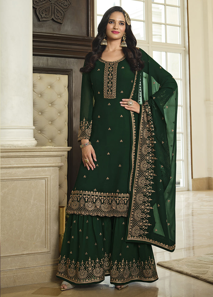 3 Pc Green Semi Stitched Georgette Suit Set Cheap Sale Online