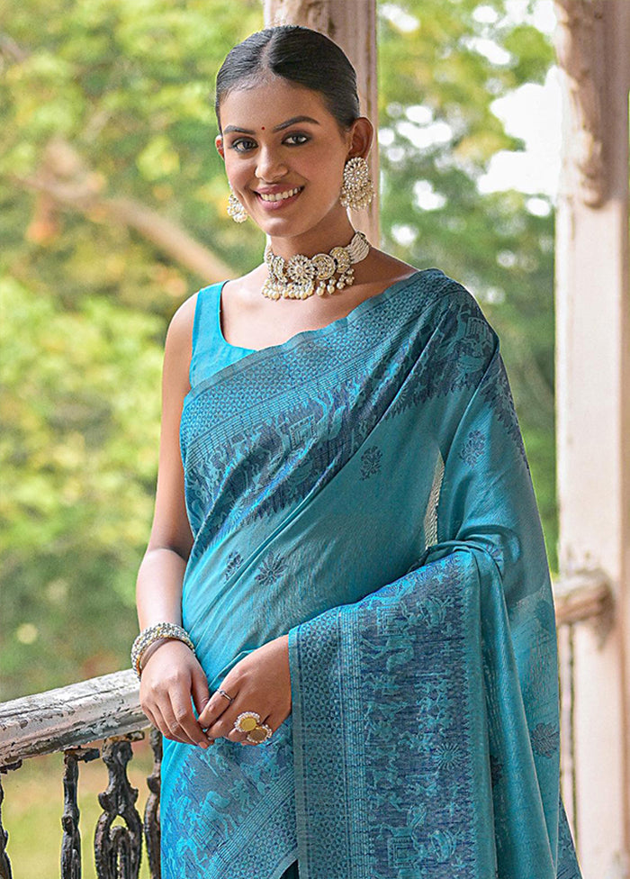 Sky Blue Spun Silk Saree With Blouse Piece Outlet With Paypal Order