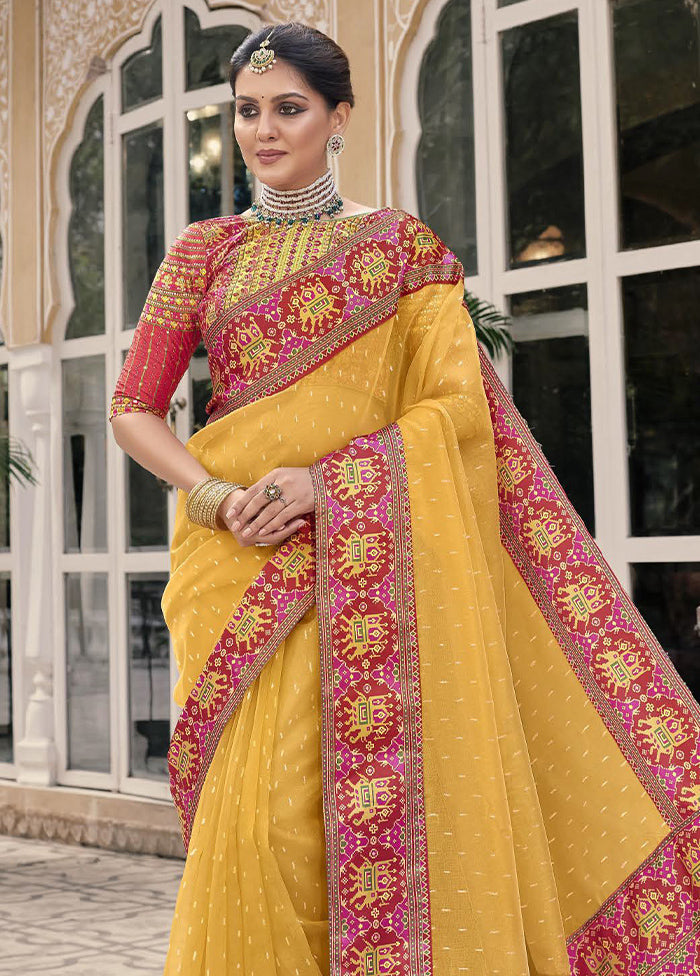 Mustard Spun Silk Saree With Blouse Piece Clearance Newest