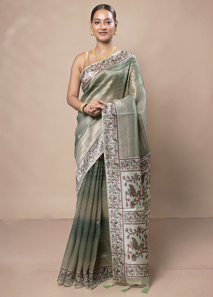 Green Tissue Silk Saree With Blouse Piece Outlet Cheap Online