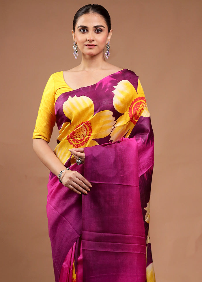 Pink Printed Pure Silk Saree Without Blouse Piece Manchester Great Sale Online