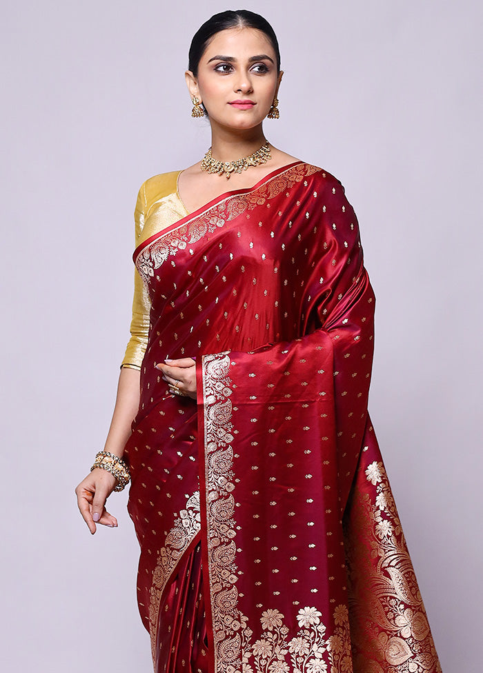 Maroon Banarasi Silk Saree With Blouse Piece Latest Sale Online