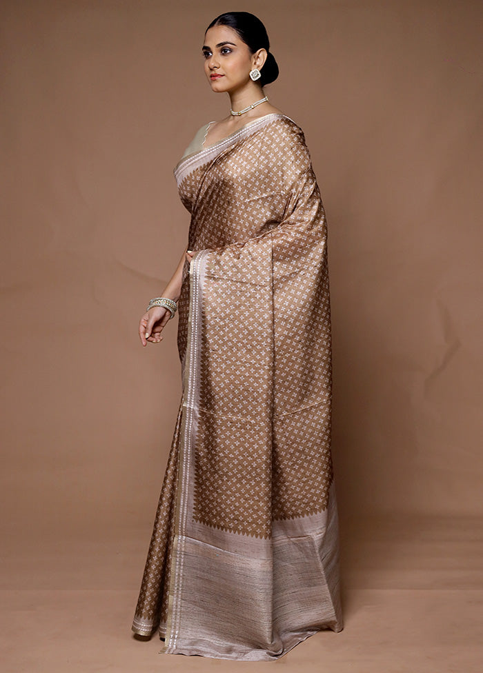 Brown Tussar Silk Saree With Blouse Piece Outlet Release Dates