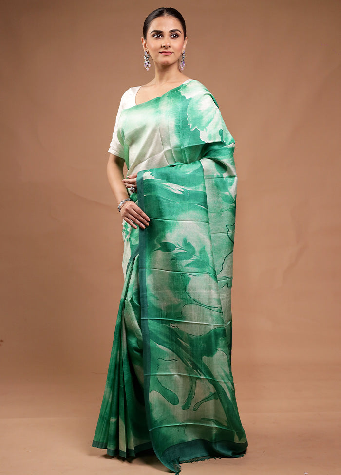 Green Printed Pure Silk Saree Without Blouse Piece Cheap Sale Enjoy