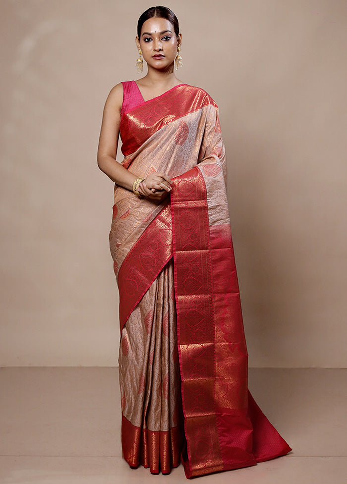 Cream Kanjivaram Silk Saree With Blouse Piece Cheap Store