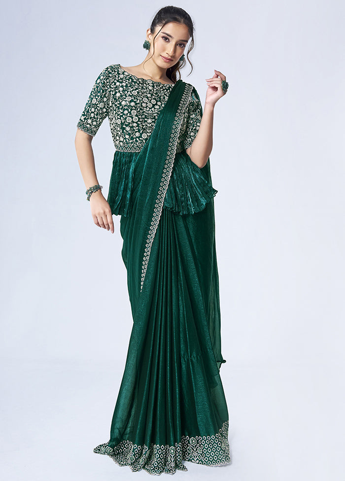 Green Chiffon Silk Saree With Blouse Piece Countdown Package Online