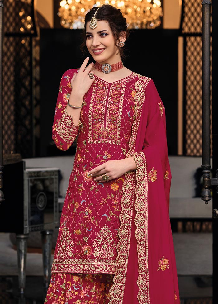 3 Pc Rani Semi Stitched Silk Suit Set New Arrival