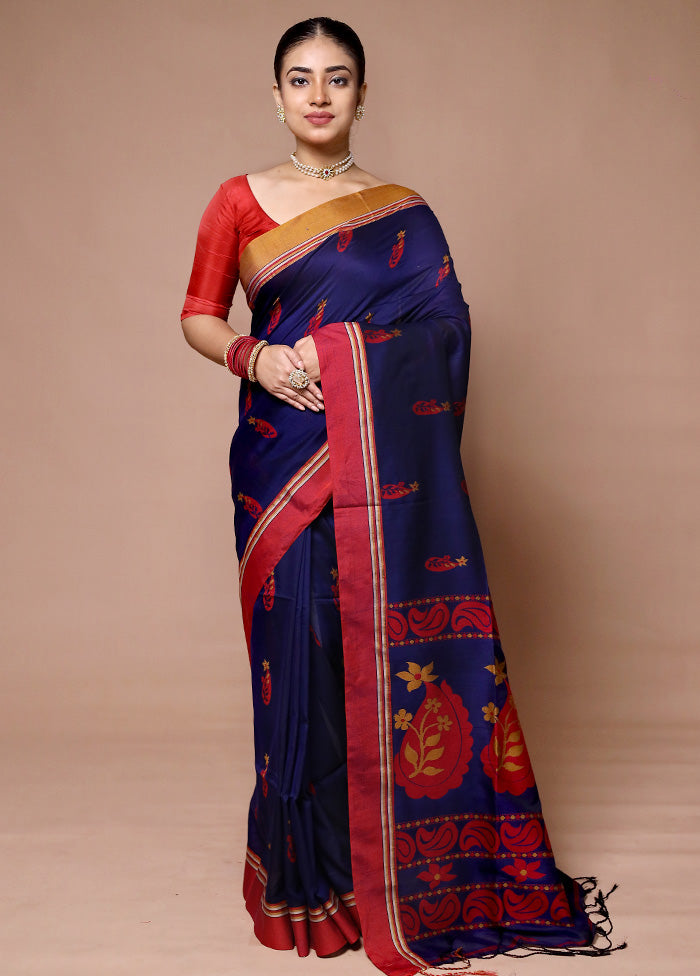 Blue Khadi Cotton Saree With Blouse Piece Shop Offer For Sale