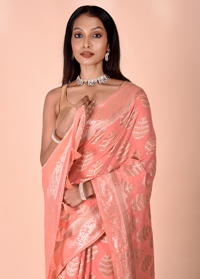 Pink Kora Silk Saree With Blouse Piece Free Shipping Official