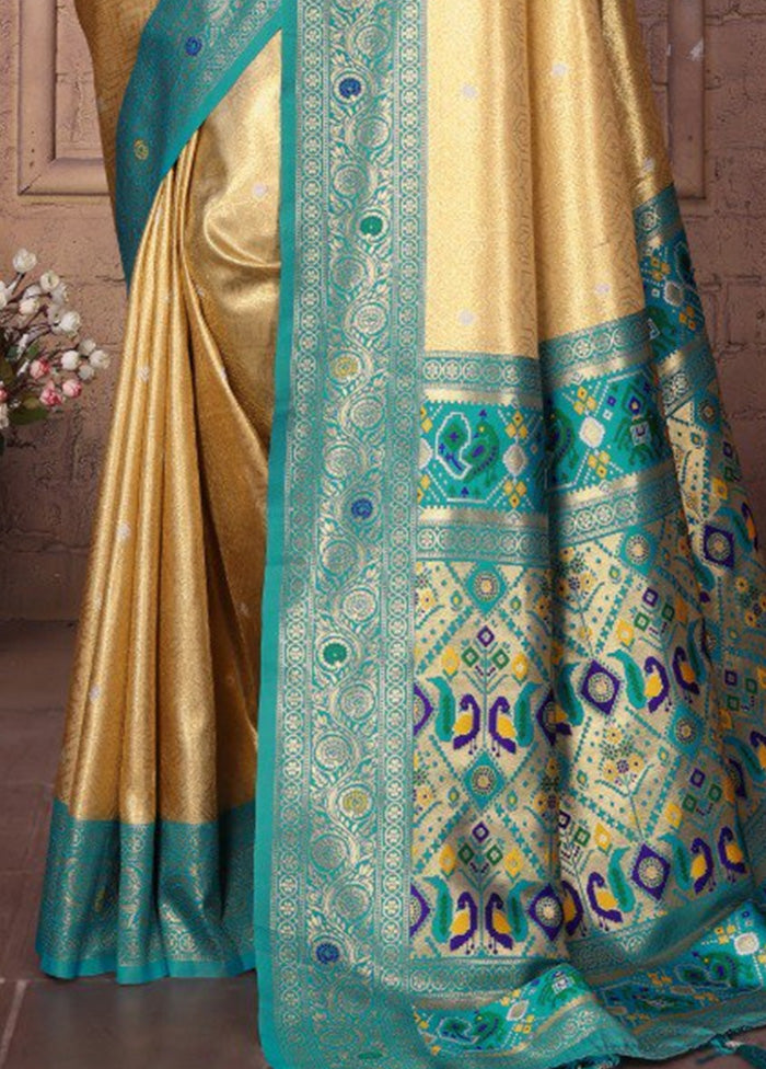 Golden Banarasi Silk Saree With Blouse Piece Low Cost