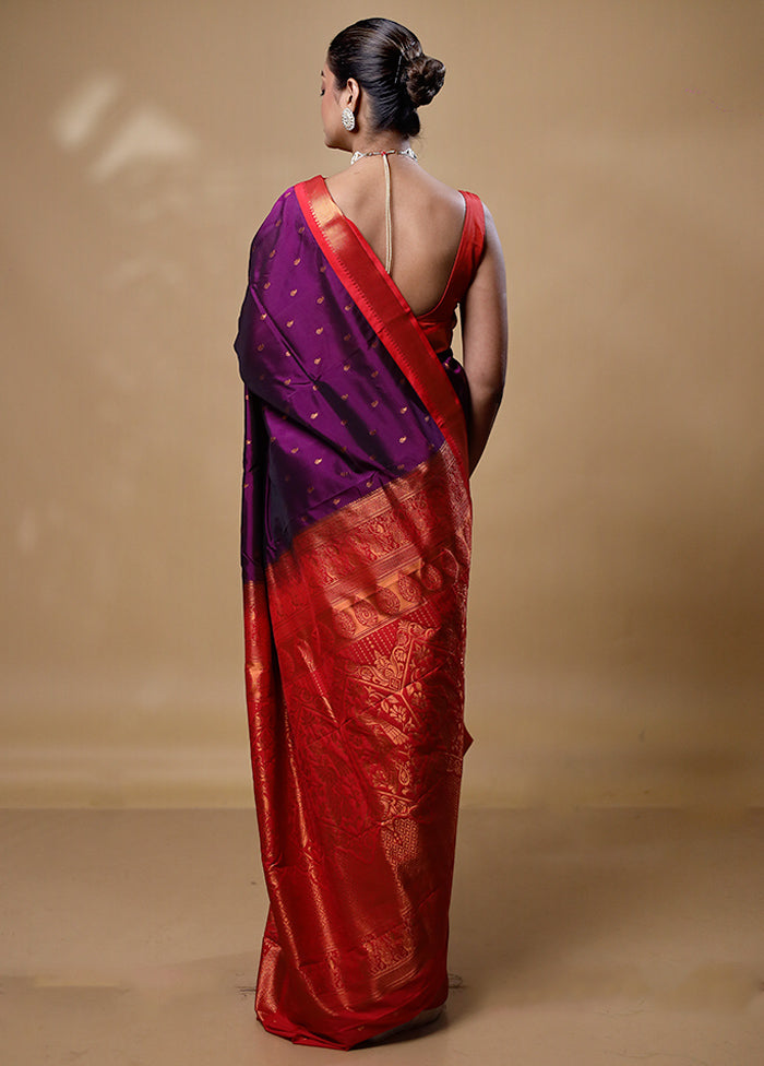 Purple Kanjivaram Silk Saree With Blouse Piece Cheap Sale Many Kinds Of