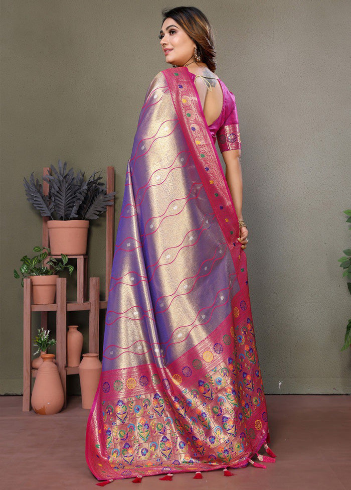 Purple Banarasi Silk Saree With Blouse Piece Free Shipping With Mastercard