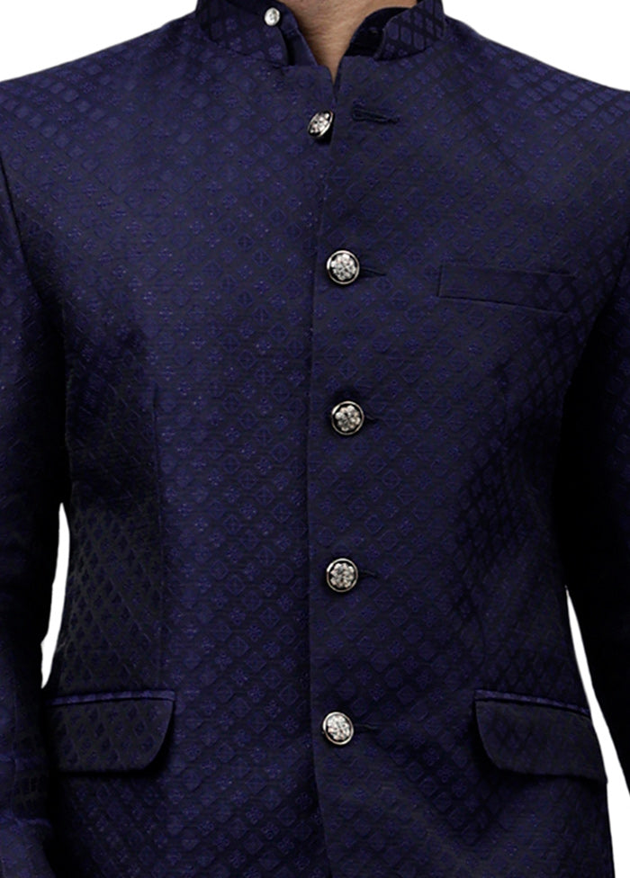 Navy Blue Viscose Jacquard Blazer Discount Collections