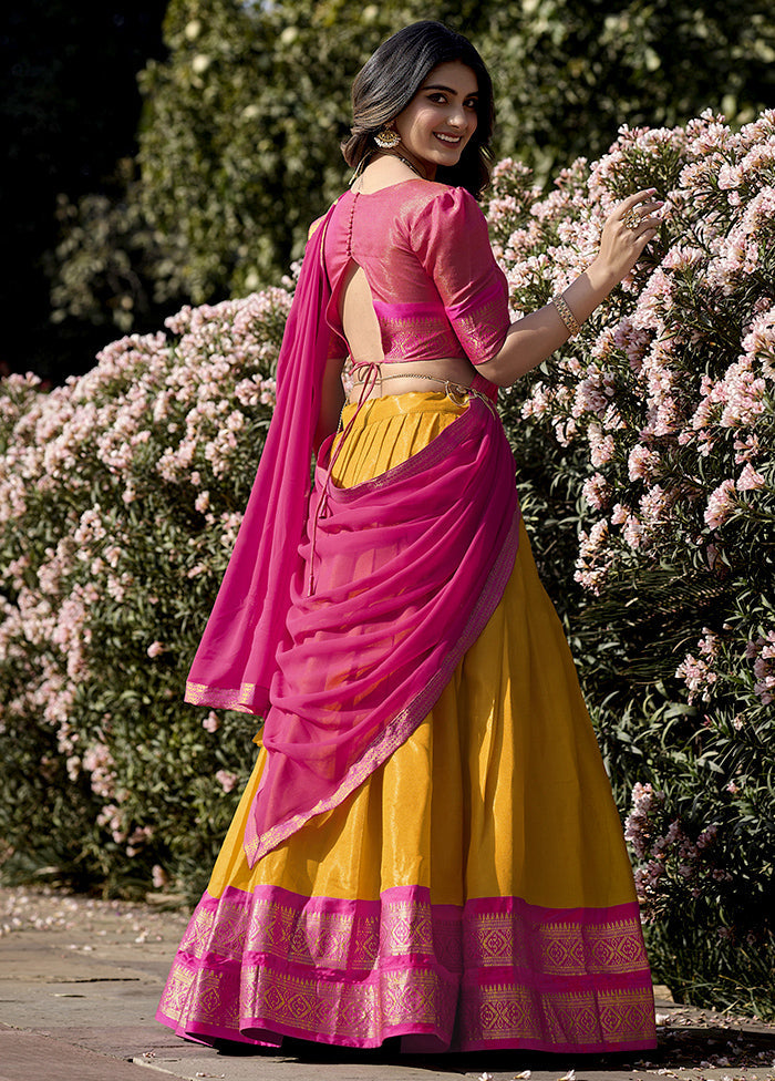 3 Pc Yellow Silk Semi Stitched Lehenga Set Outlet Store Online